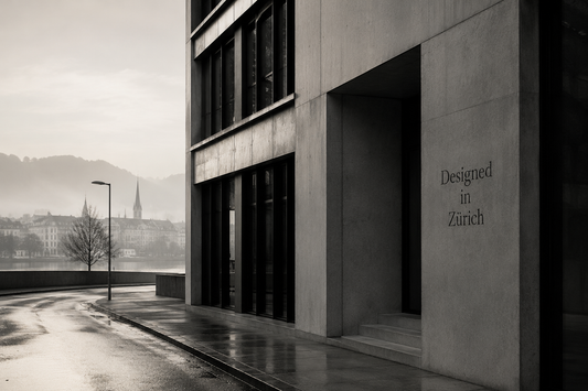 Minimalist architectural scene inspired by Zürich, featuring timeless concrete design and quiet urban elegance, captured in a premium editorial style for the River & Root Journal.