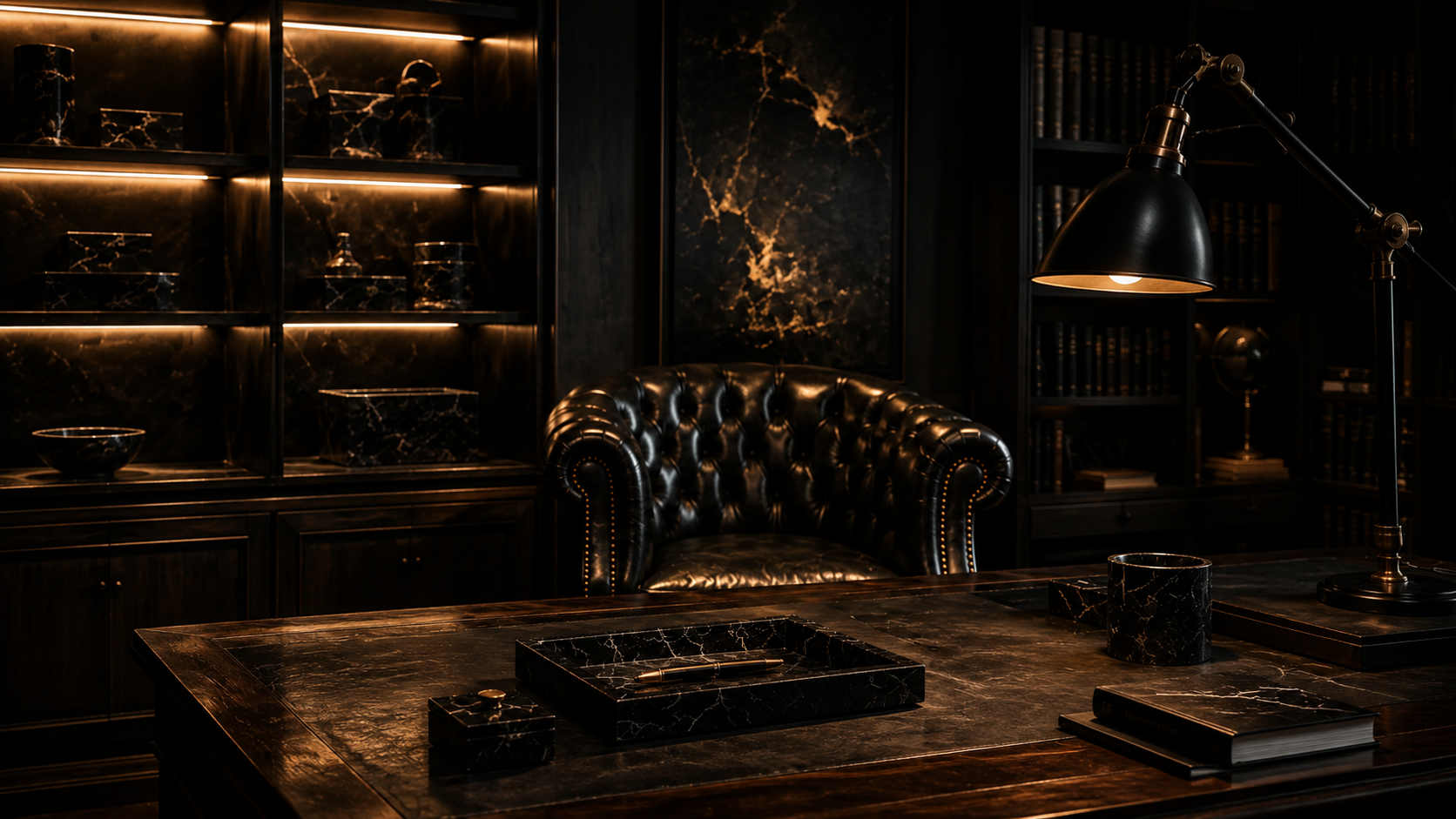 Elegant black marble tray adding luxury and natural stone character to a contemporary living space.